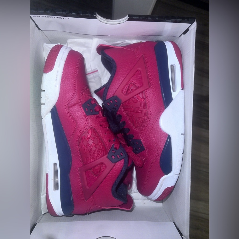 red and blue jordan 4’s